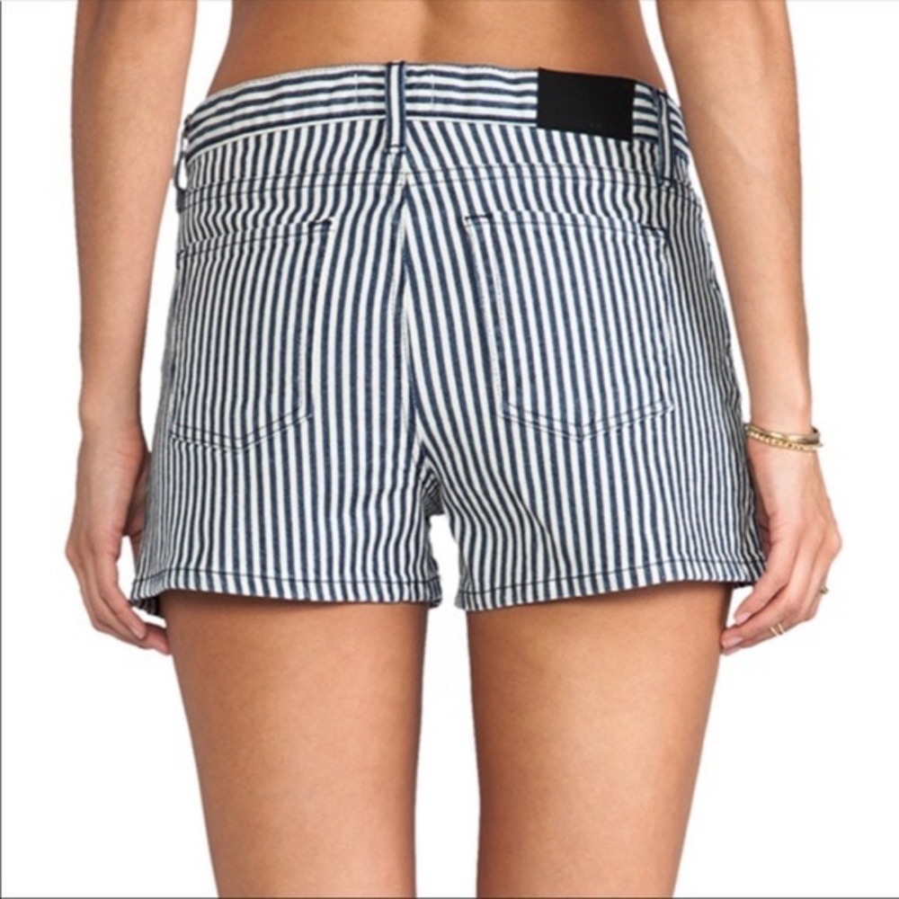 Theory indigo blue white Mikee vertical stripe shorts